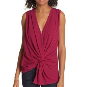 Cinq a Sept 'Abby' V-Neck Twist-Front Sleeveless Top, Tulip (Cranberry)